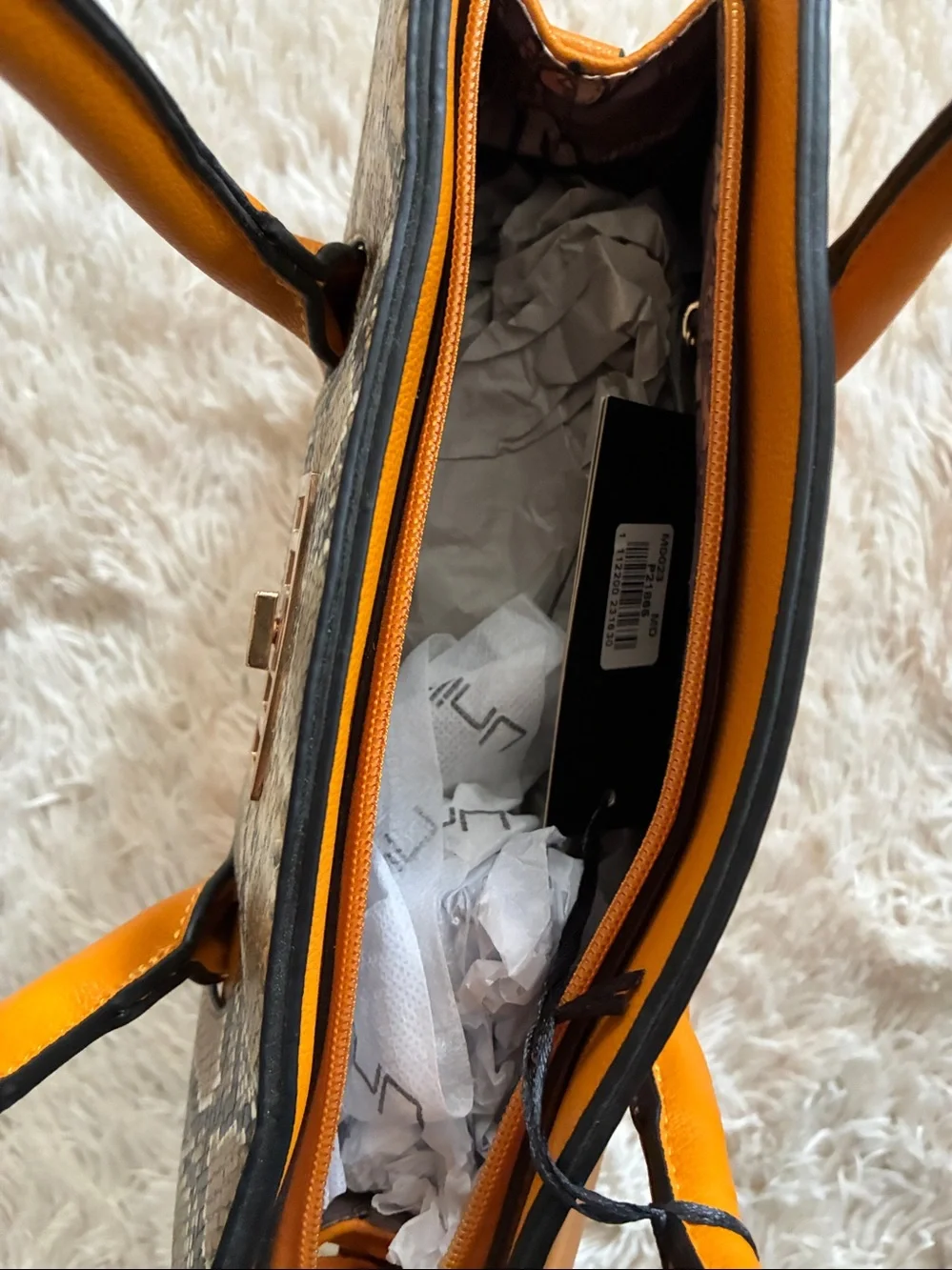 La Terre Fashion Mustard Satchel with Snake-Print Flap